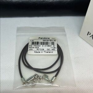 Pandora Black Leather& Sterling Adjustable Length necklace